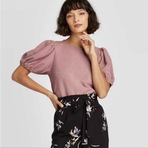 A New Day Rose Puff Short Sleeve Blouse (NWOT)